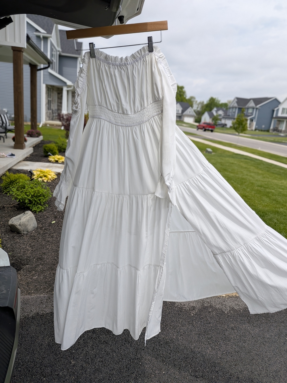 White Tiered Off-Shoulder Maxi Dress